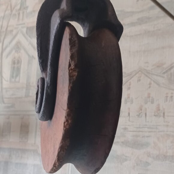 Wood Pulley Barn Farmhouse Industrial Decor Rustic - Antique - Picture 5 of 6